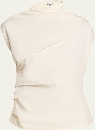 Ganni Ruched Asymmetric Cotton Blouse