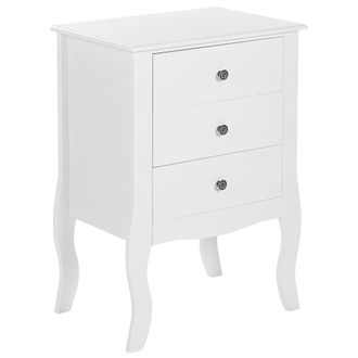 Beliani Beliani - Mesita De Noche Blanca Mdf 3 Cajones Patas De Cabriole Con Curvas Tiradores De Metal Dise&ntilde;o Escandinavo Lane