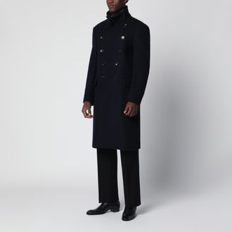Tom Ford Cappotto doppiopetto blu notte in lana