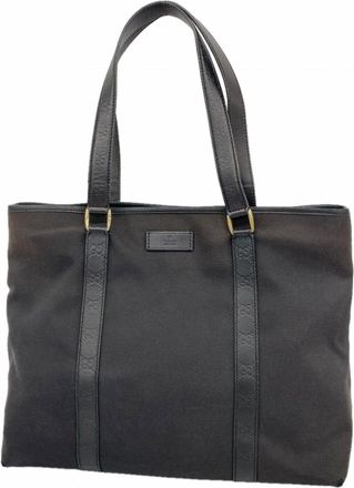 Gucci Black Canvas Leather Tote Bag (Pre-Owned)