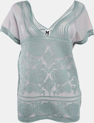 M Missoni Ice Blue Lurex Textured Knit V-Neck Top