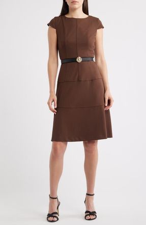 Anne Klein Heritage Belted Scuba Crepe Dress in Molasses at Nordstrom, Size 16
