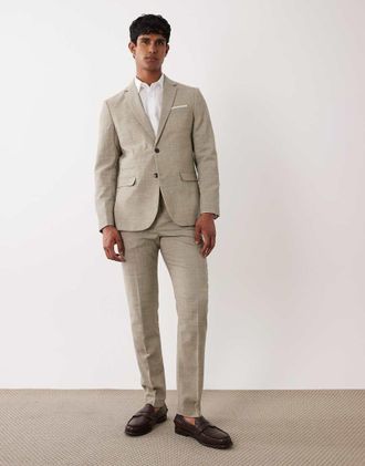 Selected Pantaloni slim in misto lino beige-Bianco