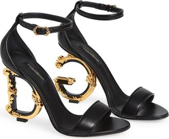 Dolce & Gabbana Keira Baroque DG Heel Sandal in Nero at Nordstrom, Size 37.5