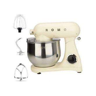 Romo Batidora Amasadora Orbital 1800w. Procesador Alimentos Profesional 8l., 6 Velocidades. Dise&ntilde;o Retro Vintage, Crema