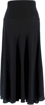 Chanel Black Floaty Silk Midi Skirt Size S