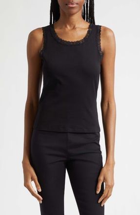Poss&eacute; Roberta Lace Trim Cotton Tank in Black at Nordstrom, Size Xx-Large