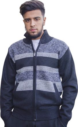 Isabel Marant Mens Striped Full Zip Jumpers Front Pockets Fleece Lined Sweaters Cardigans Warm Top (Black, M)