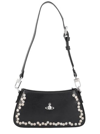 Vivienne Westwood Black Metallic Studded Cow Leather Shoulder Bag
