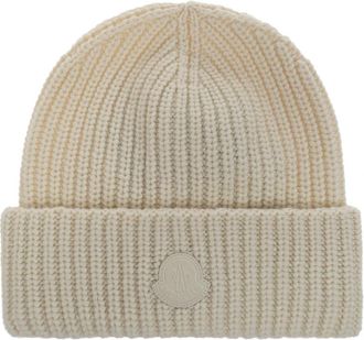 Moncler Wolmuts met Logo - Dames - Hoeden - Beige - ONE Size - Wol - Accessoires