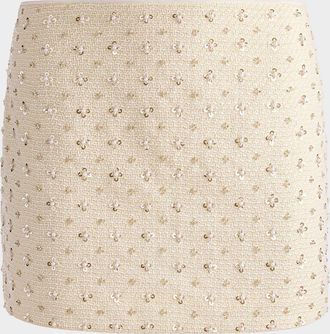 Alice & Olivia Rubi Low-Rise Embellished Tweed Mini Skirt