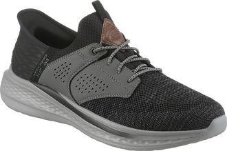 Skechers Slip-On Sneaker SKECHERS SLADE-CASTER, Herren, Gr. 48,5, schwarz (schwarz, grau), Lederimitat, Textil, meliert, Schuhe Slip-On Sneaker, Slipper, Sneak