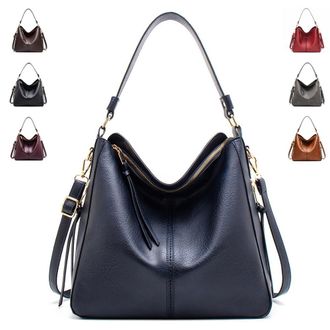 Generic Vintage PU Vegan Leather Handbags and Purse Sets for Women Fashion Tote Hobo Bags Shoulder Satchel Handbag Zip Wallet, A-blue