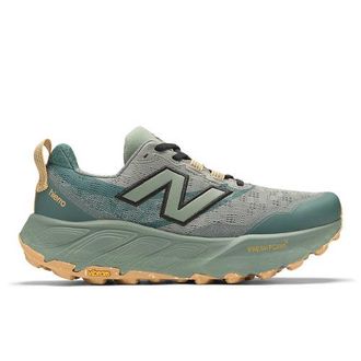 New Balance Hombre Fresh Foam X Hierro v9 en Verde/Negro/Naranja, Talla 42.5