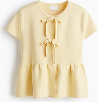 H&M Gestricktes Top mit Bindedetail - Hellgelb