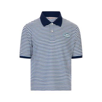 Marni Polo Shirts, male, Blue, Size: L Striped Linen-Blend Polo Shirt