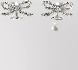 Self Portrait crystal bow earrings featuring pearl detail