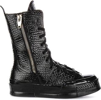 Converse Lace-up Boots, female, Black, 3 UK, Black Croc Leather High Top Trainers
