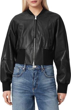 AllSaints Suri Leather Bomber Jacket in Black at Nordstrom, Size 10 Us