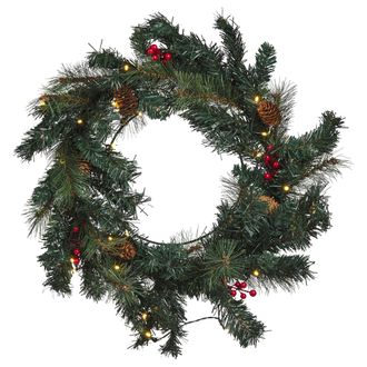 Beliani Corona De Navidad Verde Material Sint&eacute;tico Led 60 Cm Accesorio Interior Tenala