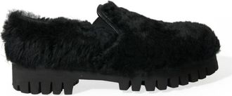 Dolce & Gabbana Zwarte Bont Leren Loafers Schoenen - Heren - Loafers - Zwart - 39 1/2 EU - Schoenen