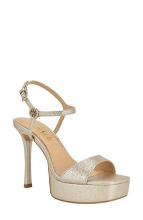 Guess Hendora Ankle Strap Platform Sandal in Gold 710 at Nordstrom, Size 8.5
