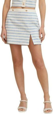 Avec Les Filles Stripe Linen Blend Miniskirt in Blue White Stripe at Nordstrom Rack, Size Medium