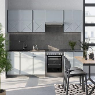 Vicco Cucina componibile Fame-Line, Azzurro-grigio/antracite, 240 cm senza piano di lavoro, Vicco