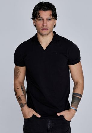 Siksilk Polo para Hombres Negro de Cuello en V XL