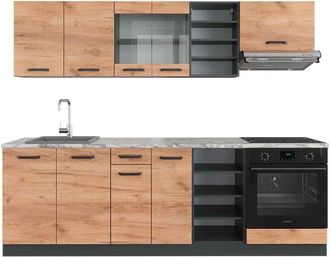 Vicco Mueble De Cocina R-line, Oro Power Roble/antracita, 240 Cm, Et M&aacute;rmol