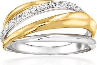 Ross-Simons White Topaz Crisscross Ring in Sterling Silver and 18kt Gold Over Sterling Silver