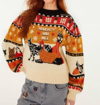 Farm Rio Naughty Nice Sweater In Sand