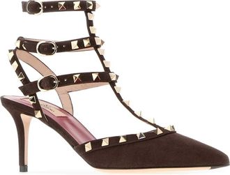 Valentino Garavani Womens Dark Brown Suede Rockstud Pumps Ebonybrown Scarpe Con Tacco High Heel Shoes