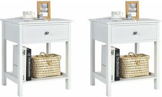 Costway Comodino con Cassetto, Tavolino in Legno con 2 Livelli, Cassettiera da Letto Multifunzionale per Salone Camera da Letto Corridoio, 48 x 40 x 58 cm