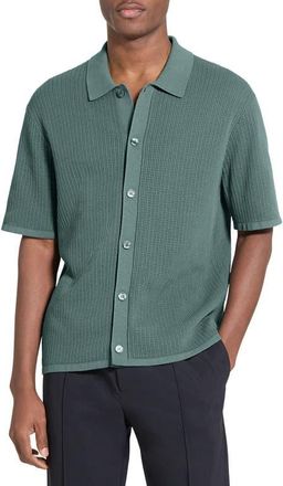 Theory Tactile Cotton Open Stitch Button-Up Shirt in Light Pine Grove at Nordstrom, Size Xx-Large