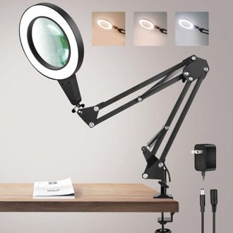 Elle Lupa Iluminada 8x Fabricada En Cristal Aut&eacute;ntico - 10,5 Cm De Di&aacute;metro - 3 Modos Led - Brillo Ajustable - Clip Met&aacute;lico Para Una Sujeci&oacute;n Segura
