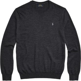 Ralph Lauren Merino wollen trui met ronde hals - Heren - Sweatshirts - Grijs - XL - Wol - Hoodies & sweatvesten