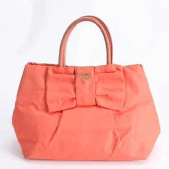Prada Orange Nylon Leather Handbag Tote Bag (Pre-Owned)