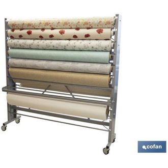 cofan Expositor De Hules Y Manteles Horizontal Con Cortador Y Ruedas Para 22 Rollos