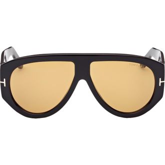 Tom Ford Bronson 60mm Aviator Sunglasses in Shiny Black /Yellow Lenses at Nordstrom