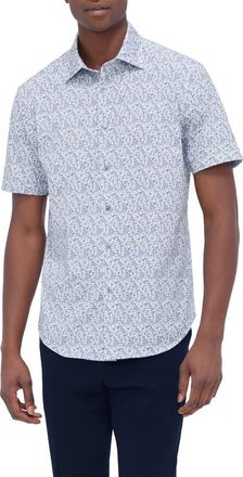Bugatchi Miles OoohCotton Barware Print Short Sleeve Button-Up Shirt in Air Blue at Nordstrom, Size X-Large