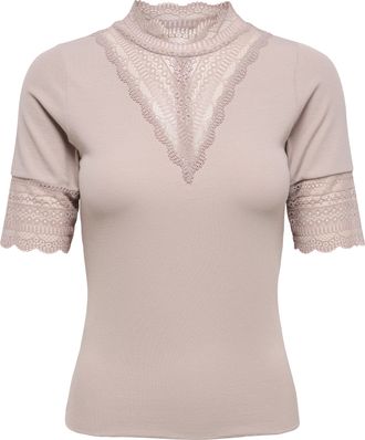 Only Spitzenshirt ONLY ONLTILDE HIGHNECK S/S TOP JRS NOOS, Damen, Gr. XL, etherea, Jersey, Obermaterial: 95% Viskose, 5% Elasthan, unifarben, slim fit norm