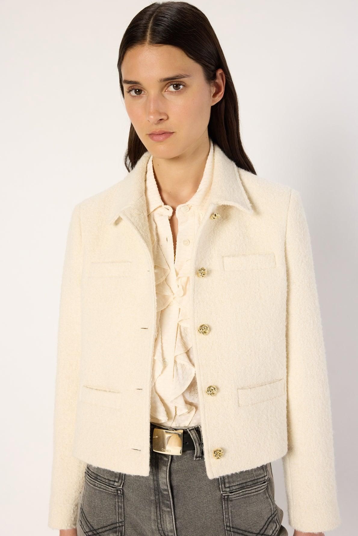 Veste Femme Laine Et Cuir Agneau Gerard Darel - Taille 40 - Occasion Très Bon état - Noir Et Blanc
