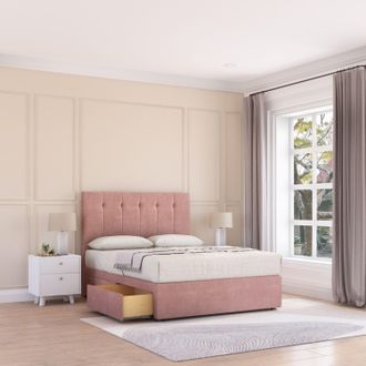 Sloomy Highbury Divan Bed Base No Drawers & 54 Floor Standing Headboard in Pink | Size: Small Single
