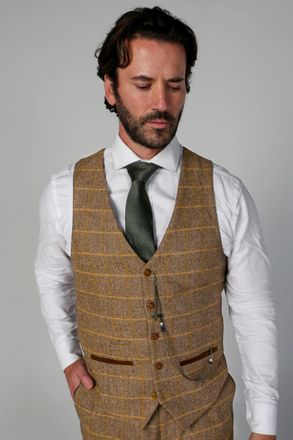 PAUL ANDREW Harris Tweed Brown Waistcoat