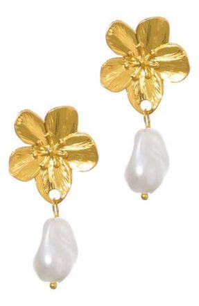 Adornia Flower Faux Pearl Drop Earrings in Gold/White at Nordstrom Rack