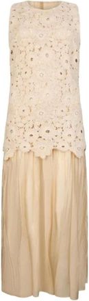 Liu Jo Macram&eacute; Lange Jurk - Dames - Maxi kleedjes - Beige - M - Katoen - Kleedjes