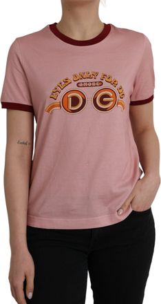 Dolce & Gabbana Womens Amore Tshirt Short Sleeve Crew Neck Top - Pink Cotton - Size EU 36 (Womens)