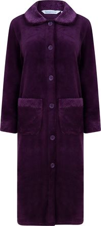 Slenderella Ladies 46/116cm Soft Purple Fleece Plain 6 Large Button Up Collared Bath Robe Dressing Gown House Coat Small 10 12