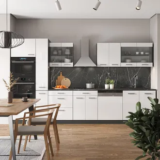Vicco Cocina R-line, Blanco Brillo/antracita, 350 Cm Con Armario Alto, Sin Encimera